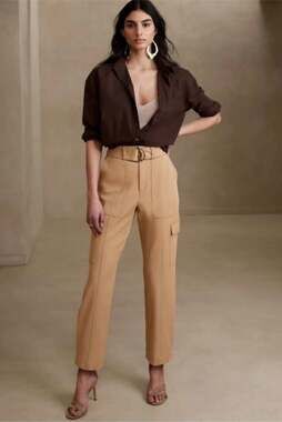 Banana Republic High Rise Tapered Cargo Pants Petite 00 Tan Camel Utility Casual